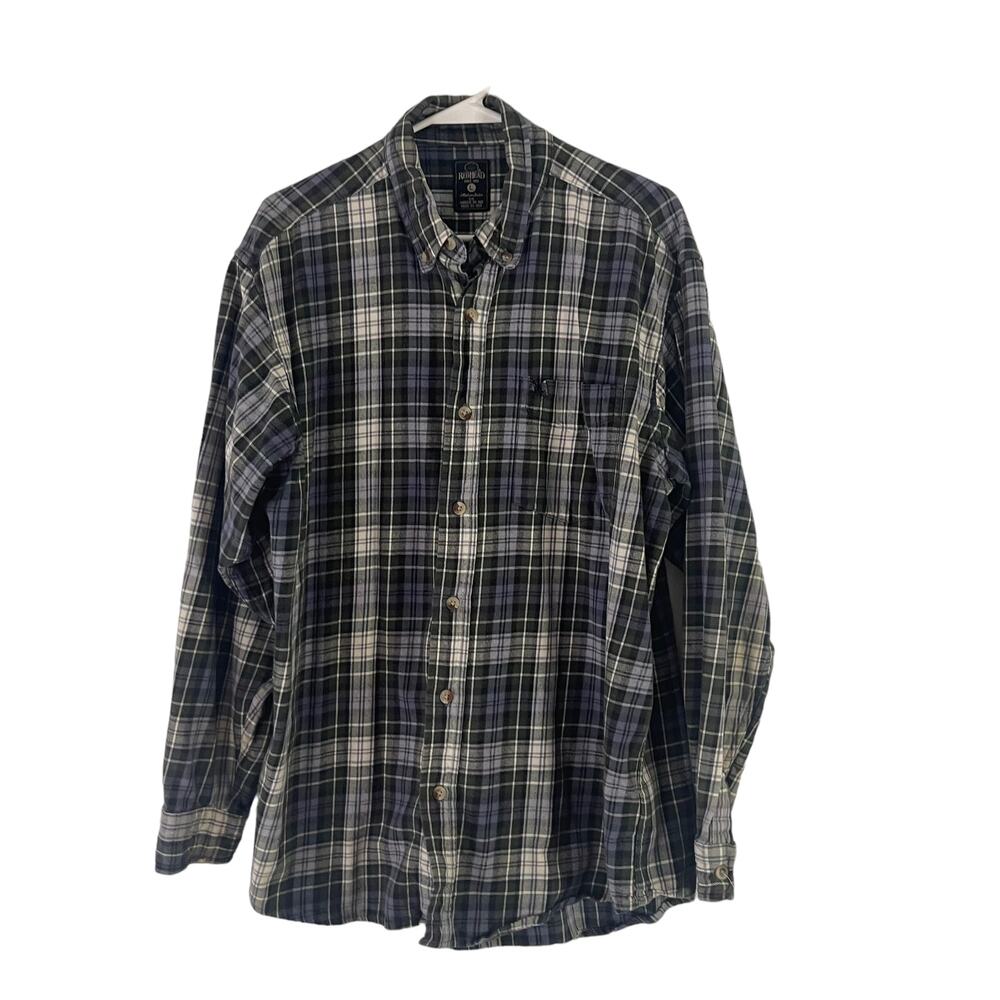 Redhead Men's Size Large Plaid Green Blue Flannel‎ Button Up